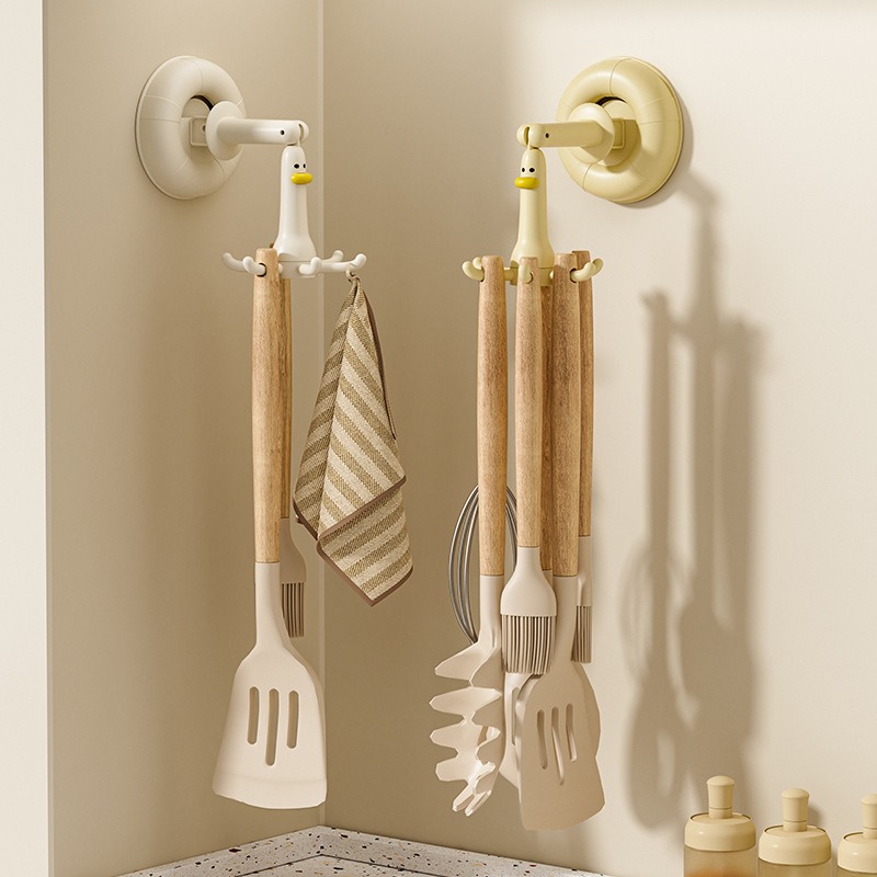 Food Storage Shelving - 1個 キッチン吸盤タコ型回転フック 穴あけ不要 キッチン用品 スパチュラ吊り下げラック 収納ラック