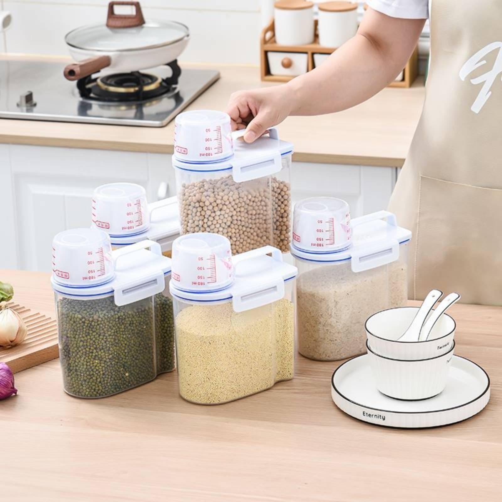 Food Storage Pantry - 米収納容器 安全な米ディスペンサー 計量機能付き ドライフードディスペンサー 簡単注ぎ口 パントリーオーガナイザー