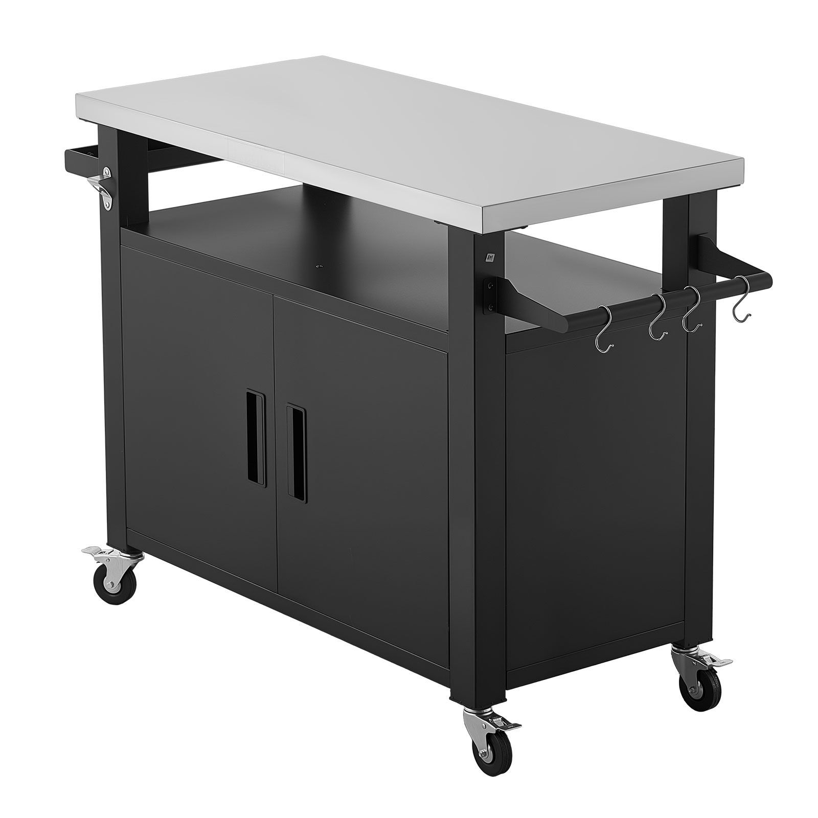 Storage Food Prep - 屋外グリルカート（収納キャビネット付き）、53.1インチグリルテーブル、ステンレス製天板付き防水キッチンアイランド、棚とホイール付き、パティオバー、裏庭BBQ用可動式食品準備ステーション