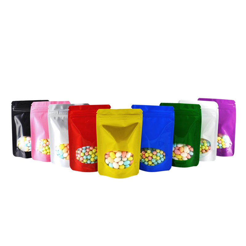 Lock And Lock Food Storage - 100個色のアルミ箔スタンドアップジップロックポーチバッグと透明な窓スナック収納再封可能なバッグ送料無料