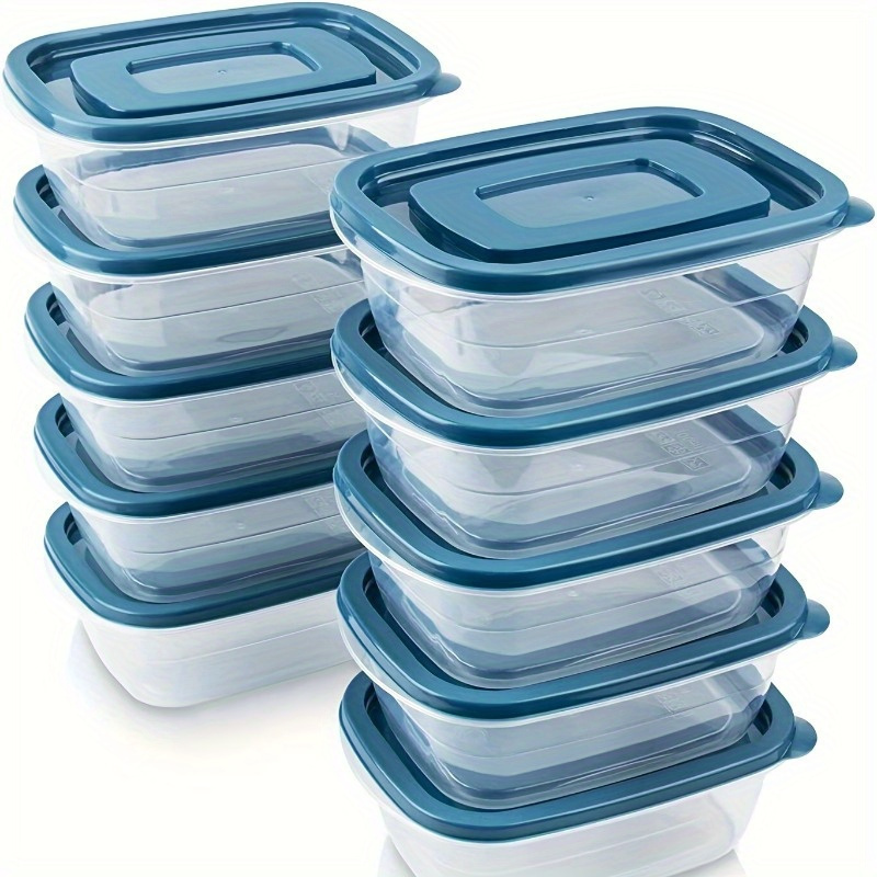 Food Storage Boxes With Lids - 透明な積み重ね可能なプラスチック製食品保存容器6個セット、青い蓋と目盛り付き—再利用可能、食器洗い機対応