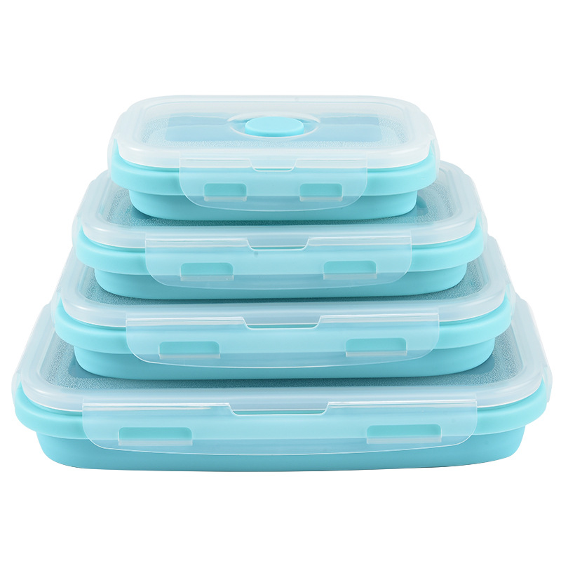 Food Storage Boxes With Lids - 折りたたみ式シリコン製食品保存容器、密閉蓋付き、電子レンジ・冷凍庫対応、携帯用長方形ランチボックス