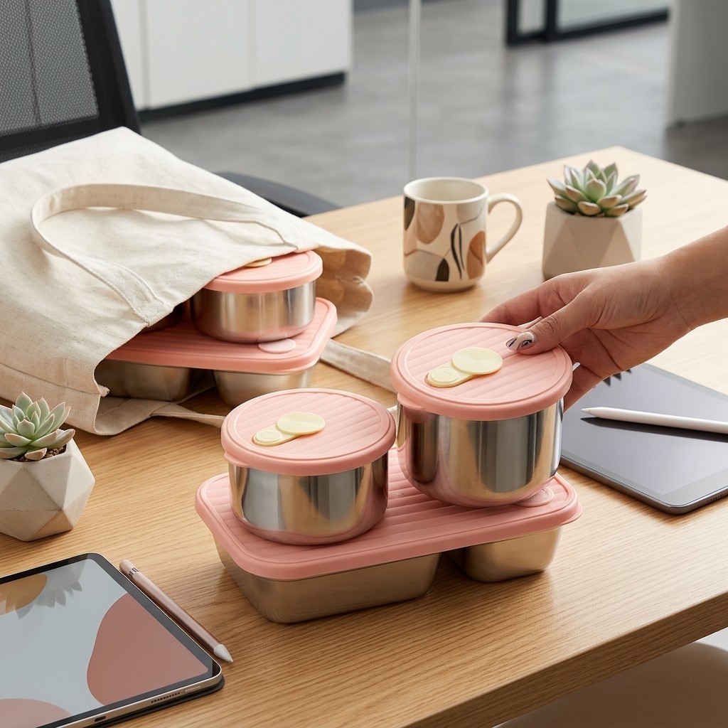 Storage Food Prep - 電子レンジ対応 304ステンレス製ランチボックスセット 弁当箱 食事準備用食品保存容器 子供 大人