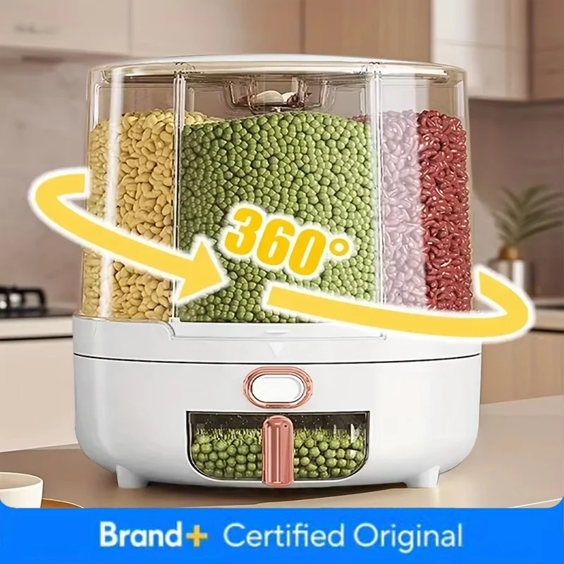 Food Storage Pantry - 6区画360 ° 回転式密閉食品保存容器 - シリアル、キャンディー、米用の防湿 -