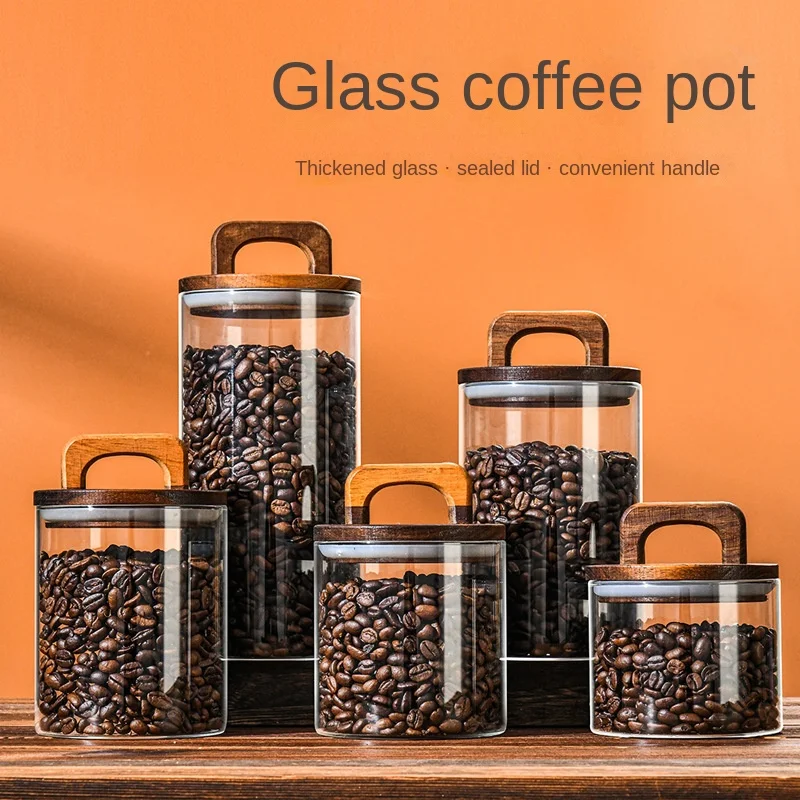 Glass Food Storage Xl - 700-2100 ミリリットル木製蓋ガラス瓶 1pc 気密キャニスター食品容器コーヒー豆キッチン保存ボトル密封されたグラウンド大セット