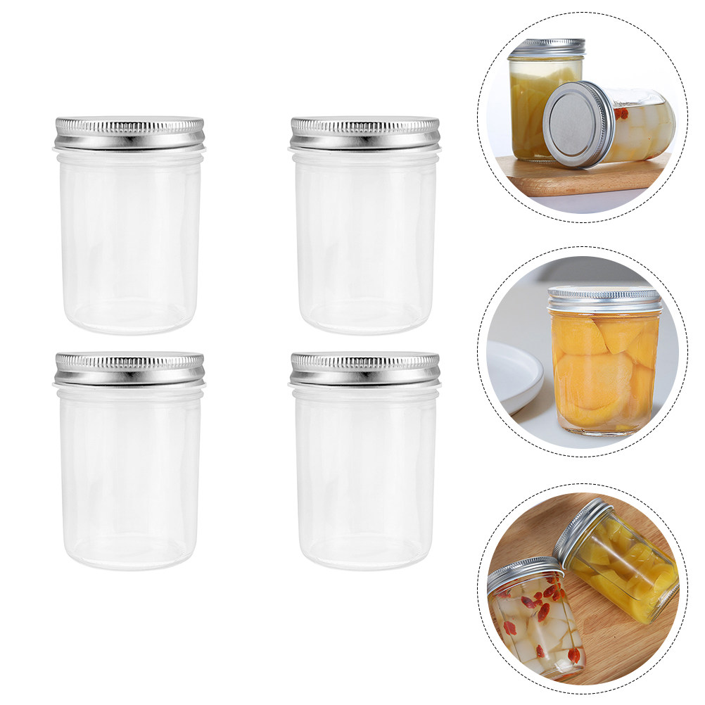 Food Storage Glass - 4個入りジャム缶詰瓶 ガラス製密封容器 防湿防塵食品保存瓶 気密性のある透明な家庭用容器