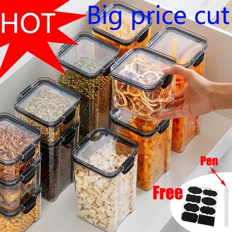 Food Storage Jar Set - 460-1800 ミリリットルセット積み重ね可能なキッチン密封瓶プラスチック食品保存ボックスマルチグレインタンクボトルドライフルーツティー保存容器
