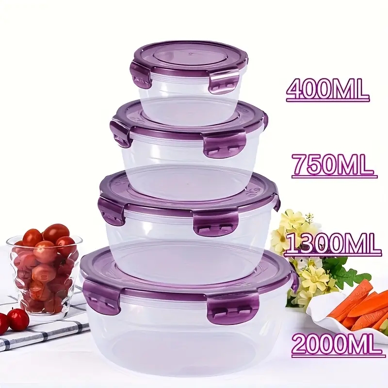 Food Storage Meals - 4つのプラスチック製食品保存容器、ランチボックス、食堂、キャンプ、ピクニック、食事前の準備に適した容器