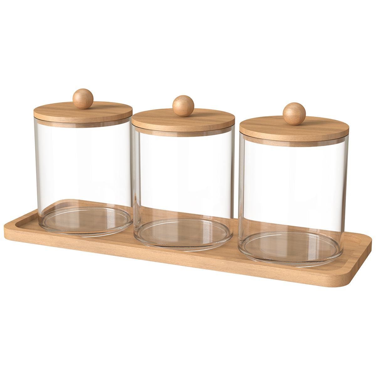 Food Storage Glass - 竹蓋付きアクリルチップホルダーディスペンサー、トレイ付きバスルームジャー、再利用可能な収納、クリア、コットンスロー、3個