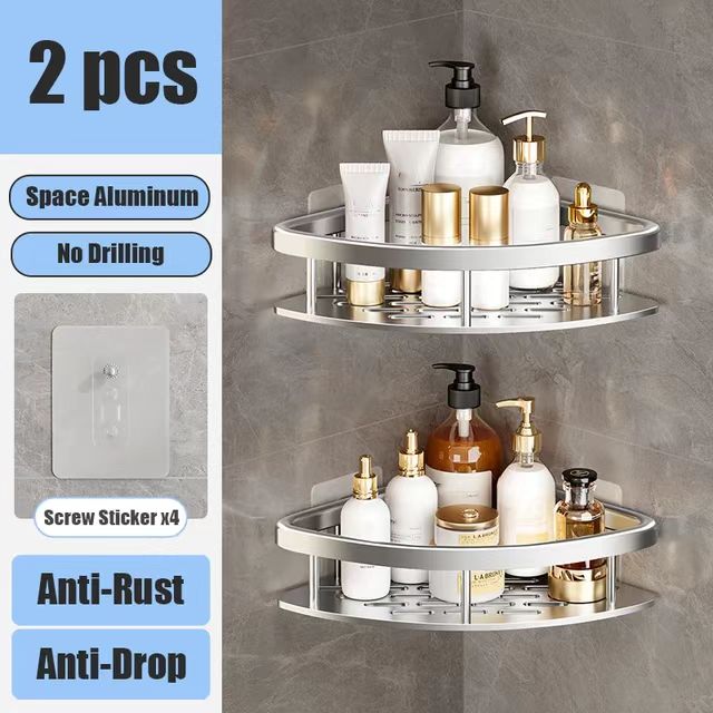 Food Storage Shelving - 浴室用棚 穴あけ不要 壁掛け シャンプーボトル シャワーコーナーラック トイレ収納ラック