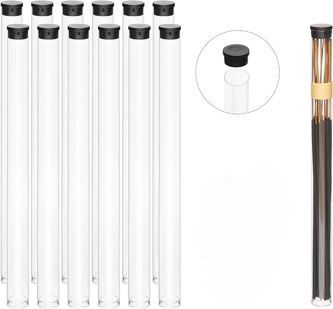 Food Storage Youtube - 11インチの長さの透明なプラスチックチューブ、黒い蓋付き、外径0.75インチの収納ホルダー、8～10インチの線香用、香りを保ちます。
