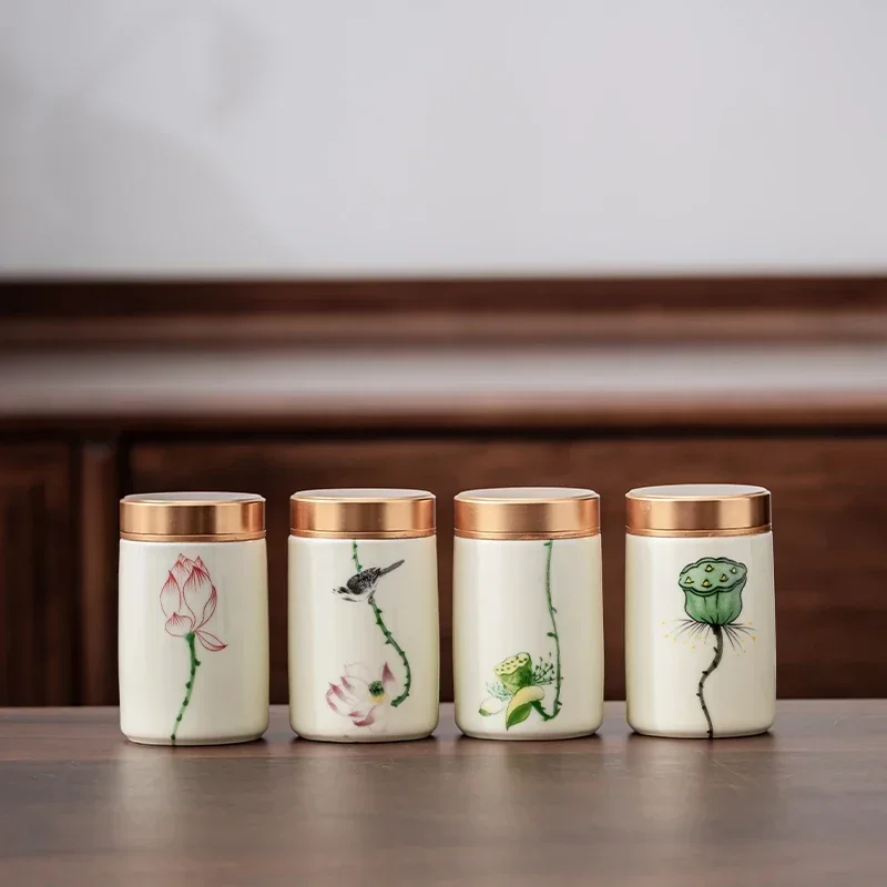Food Storage Jar Set - ふた付きセラミック缶,お茶,ハーブ,耐湿性,シリアル収納ジャー,キッチンアクセサリー,バッチあたり4個