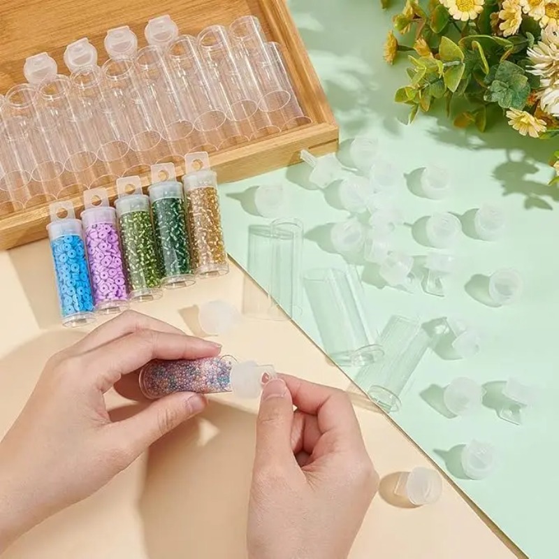 Food Storage Youtube - 100個透明クリアビーズコンテナボトルオーガナイザーボックスプラスチック製小型空収納チューブフック付き蓋