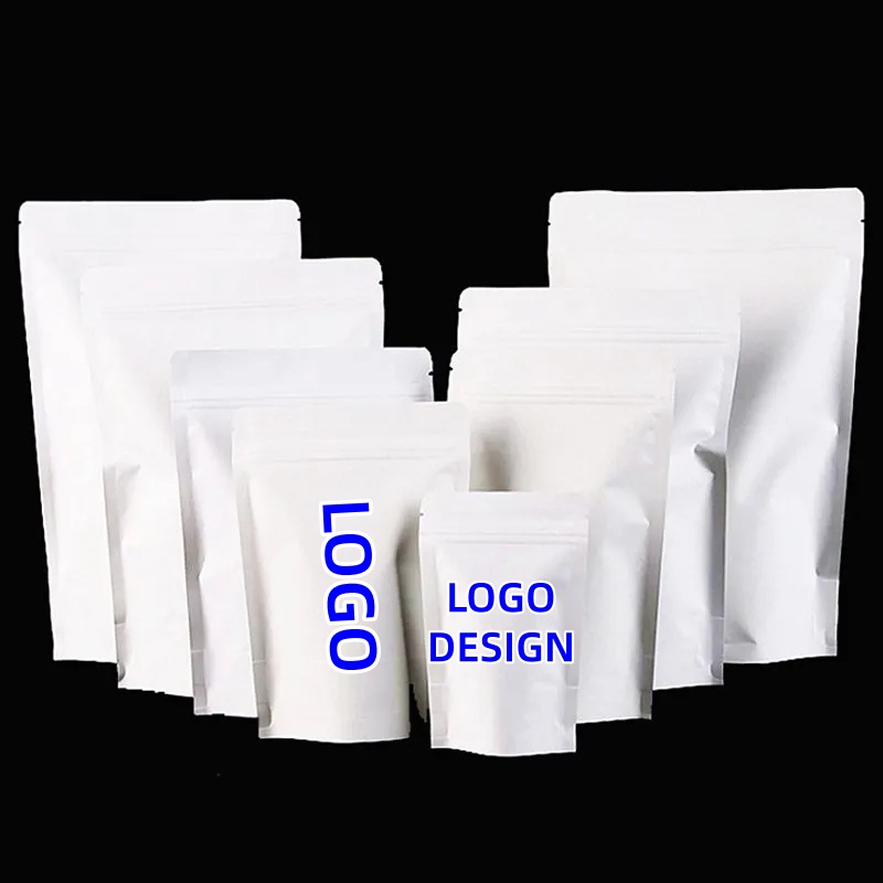Lock And Lock Food Storage - 100 個卸売スタンドアップホワイトペーパージップロックバッグ再密封可能なパーティー結婚式食品スナックチョコレートヒートシーリングパッケージポーチ