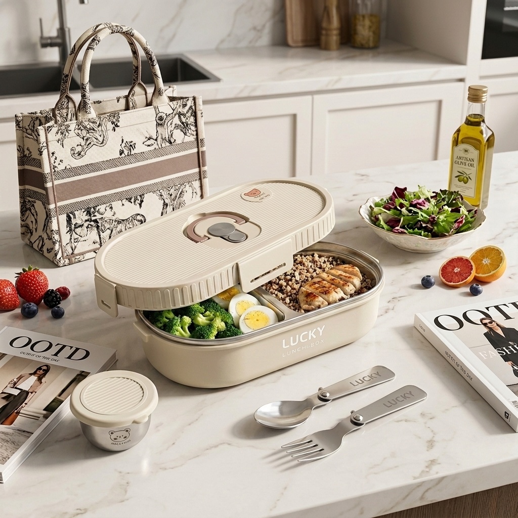 Storage Food Prep - 電子レンジ対応 304ステンレス製弁当箱セット 漏れ防止 ポータブル食品保存容器 ミールプレップボウル 子供