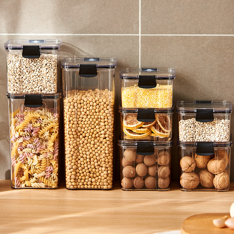 Food Storage Jar Set - 密封された瓶キッチン穀物収納オーガナイザー大型タンクプラスチック防湿収納ボックス家庭用調味料瓶セット