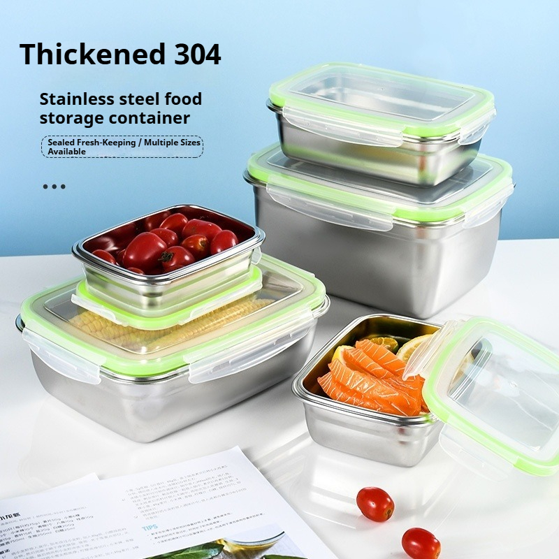Food Storage Boxes With Lids - 304ステンレス製ランチボックスセット、シリコン製透明蓋付き、積み重ね可能な食品保存容器、キッチン、学校、オフィス用
