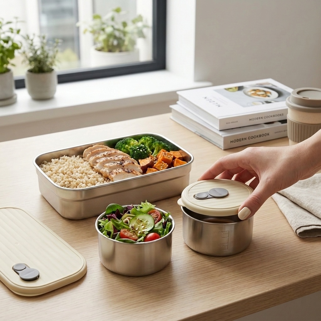 Storage Food Prep - 電子レンジ対応 304ステンレス製弁当箱セット 3コンパートメント 食品保存容器 大人・子供用ランチボックス