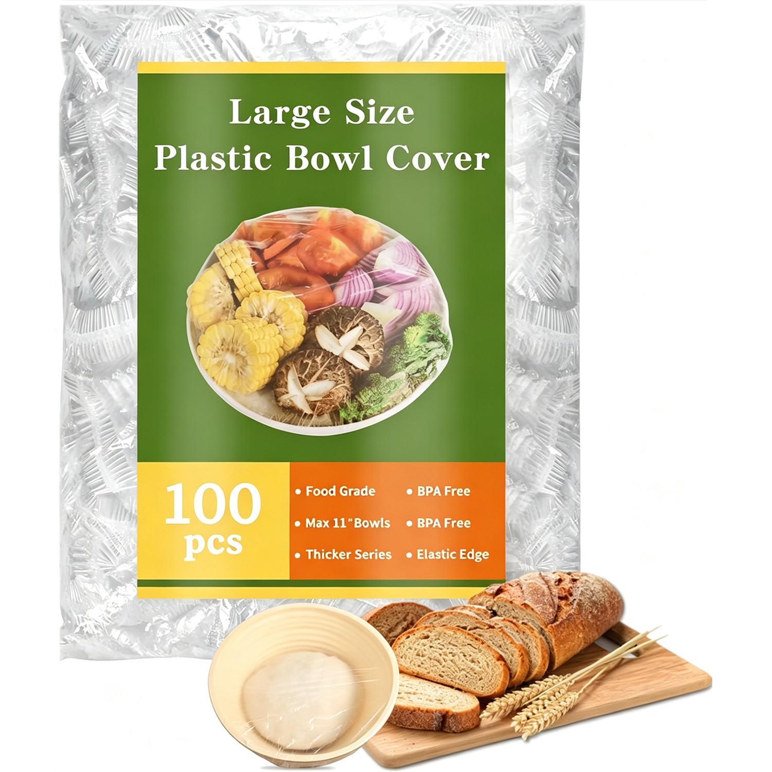 Storage Food Prep - 100枚入りサワー種パン発酵用大型伸縮性再利用可能プラスチックラップ、食品保存、ベーキング、発酵、食事準備、発酵用