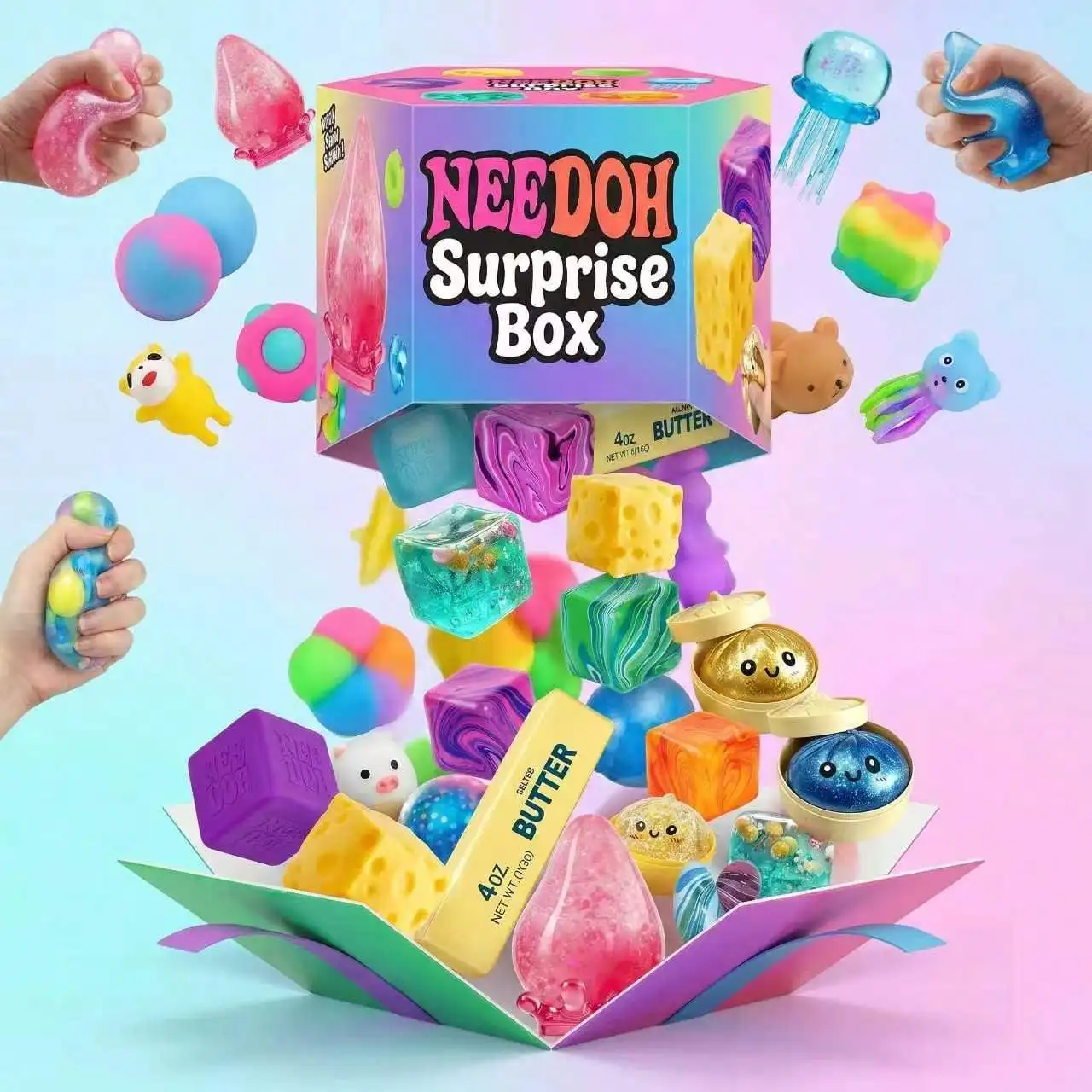 Food Storage Unit - サプライズボックス - ストレス解消グッズ詰め合わせ、食べ物や動物の形をしたスクイーズボール、不安解消感覚玩具