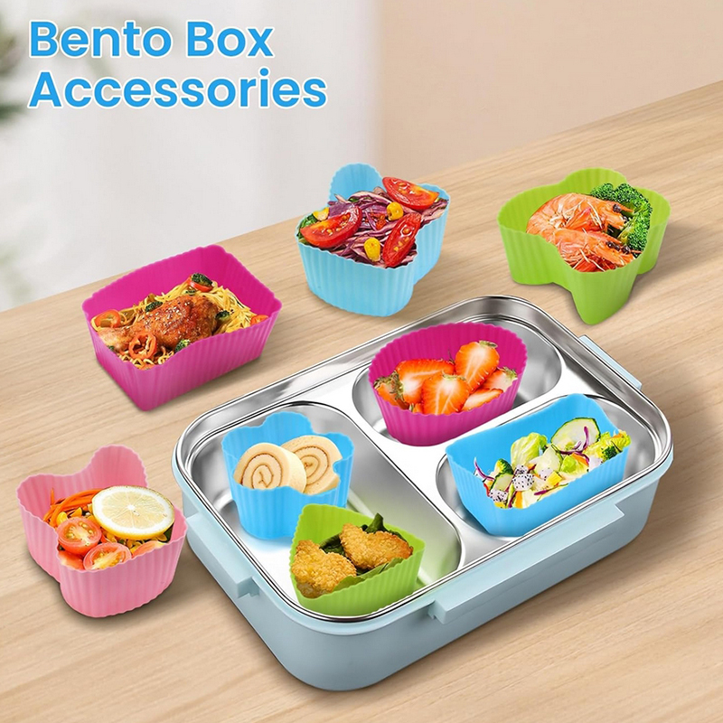 Food Storage Unit - 8 個のシリコンランチボックスディバイダー子供用キッズスクールフードディバイダー弁当箱用シリコンカップケーキライナーモールドベーキングツール。