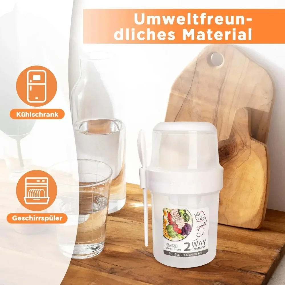 Food Storage Jar Set - サラダカップ 朝食カップ ポータブル食品保存弁当箱 オートミール シリアル ナッツ