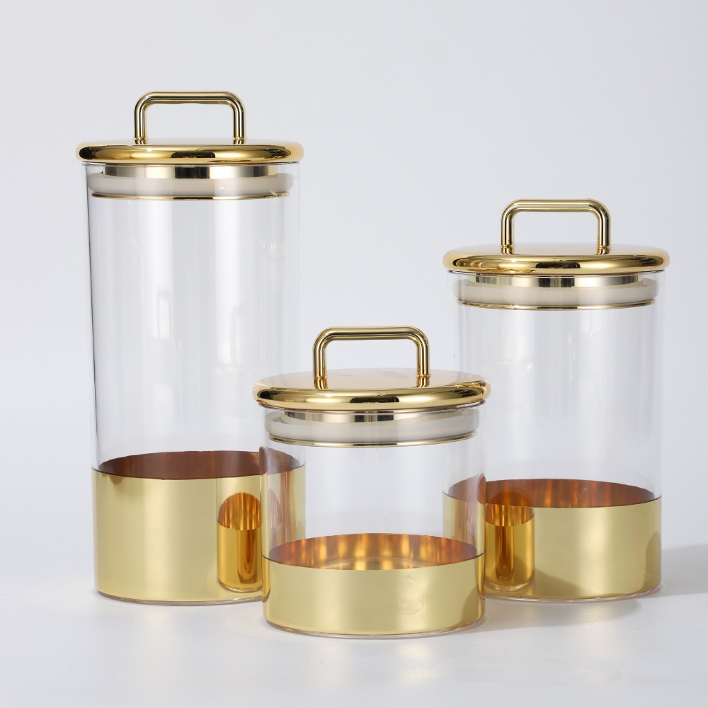 Food Storage Glass - 透明なガラスの収納ボックス,防湿,密閉された瓶,金のカバー,穀物,スナック,ドライアイテム,キッチン,家庭用