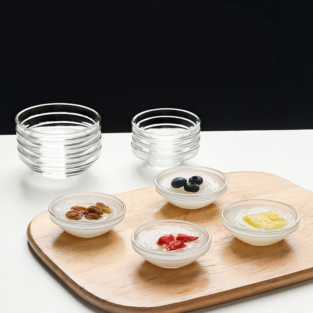 Food Storage Glass - 12個入り 安全な非プラスチック製ボウル 透明な食品サービングボウル 積み重ね可能なデザート容器 ゼリーケーキ保存用ガラス容器