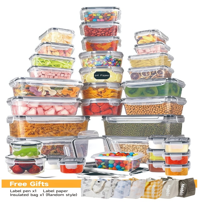 Food Storage Boxes With Lids - 48個入り BPAフリー食品保存容器セット – キッチン、パントリー、旅行用の蓋とラベル付き気密容器24個