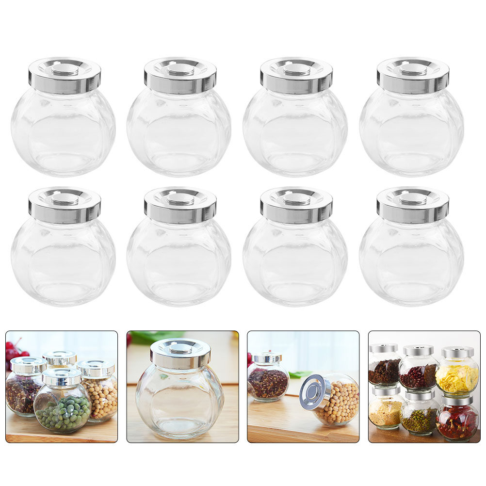 Food Storage Glass - 8個入り軽量ポータブルガラス保存容器 透明密閉キャニスター 食品保存用 茶葉 コーヒー豆 米
