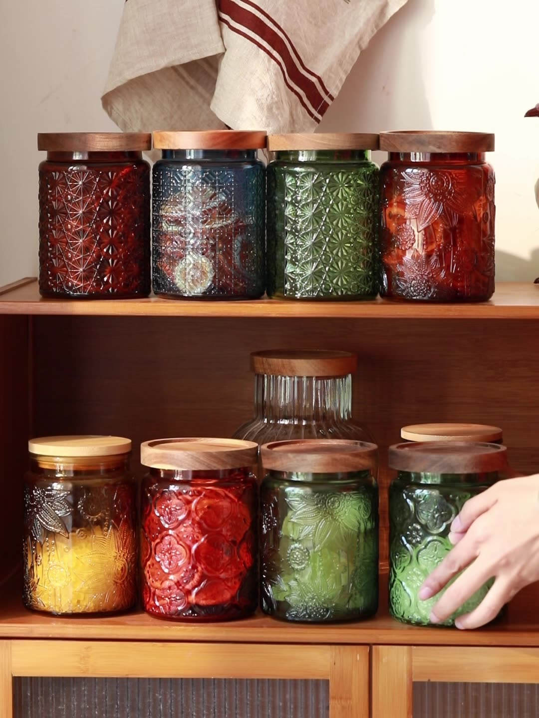 Food Storage Pantry - 木製の蓋付きのガラス製収納ジャー,気密,ヴィンテージ,クッキー,キャンディー,コーヒー,紅茶,キッチンパントリー