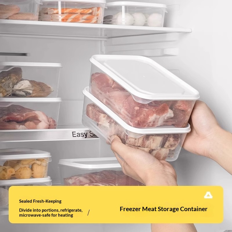Food Storage Boxes With Lids - 2000ml冷蔵庫用冷凍肉鮮度保持ボックス、耐冷プラスチック製スタッカブルキッチンオーガナイザー（蓋付き）