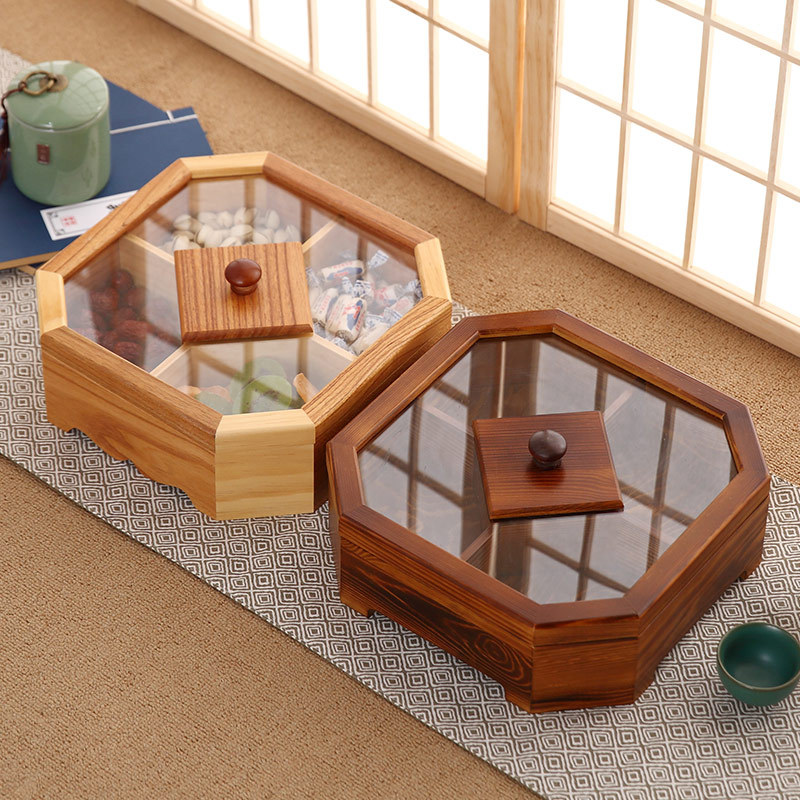 Food Storage Jar Set - 新しい木製キャンディビスケット収納ボックス蓋付き家庭用食品コンテナボックス瓶セットナッツスナックフルーツオーガナイザー