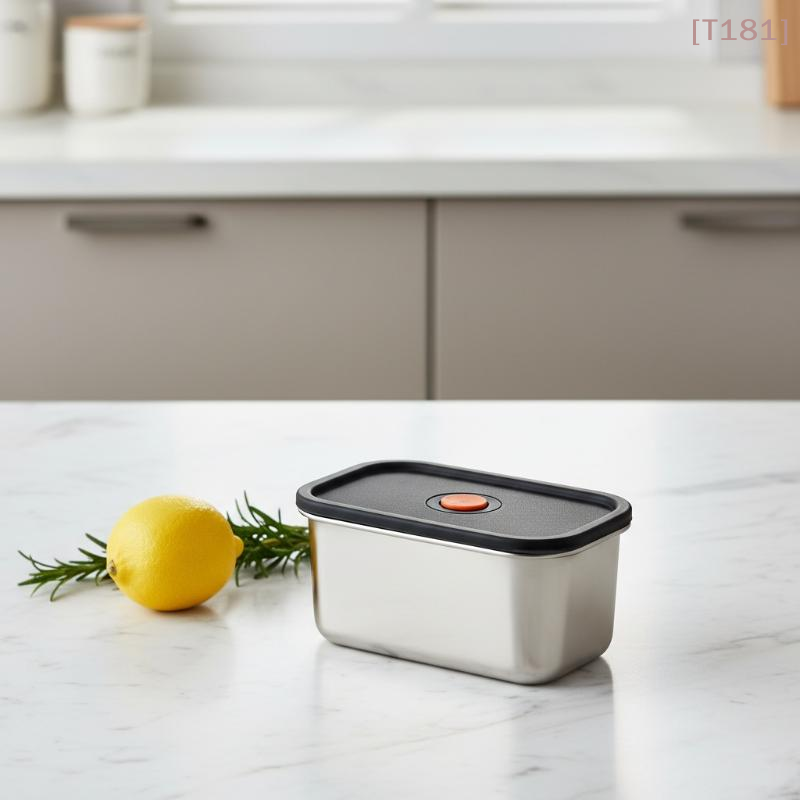 Food Storage Pantry - [E] 4個セット ステンレス製食品保存容器 厚みのある漏れ防止設計 積み重ね可能 冷蔵庫・冷凍庫・パントリー整理用