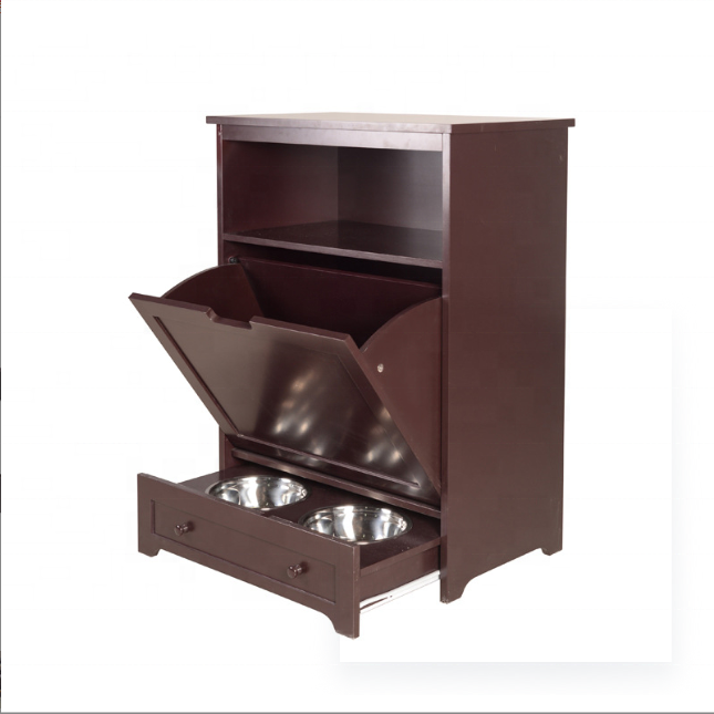 Food Storage In Cabinets - ホットセール 給餌・給水用品 ペットフィーダー ステーション 犬用フード 木製収納キャビネット