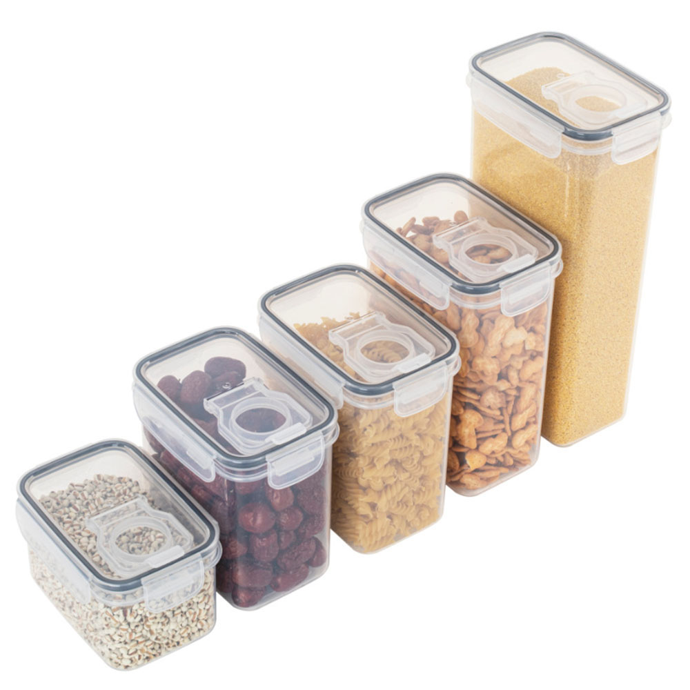 Food Storage Jar Set - 密封されたプラスチック食品収納ボックスシリアルキャンディ乾燥瓶蓋付き冷蔵庫ストレージタンクコンテナ家庭用品キッチンオーガナイザー
