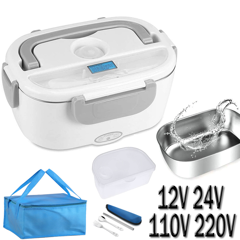 Portable Food Warmer - ステンレス製電気弁当箱,12V,24V,110V,220V,EUソケット,車,ピクニック,学校用ポータブルフードウォーマー