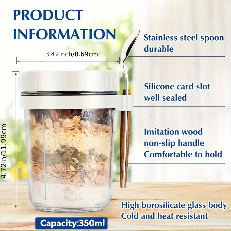 1個/2個入り ガラス製オートミールカップ、蓋とスプーン付き - Food Storage Jar Set のレビューと価格
