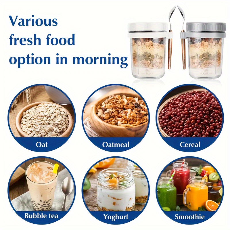 1個/2個入り ガラス製オートミールカップ、蓋とスプーン付き - Food Storage Jar Set のレビューと価格