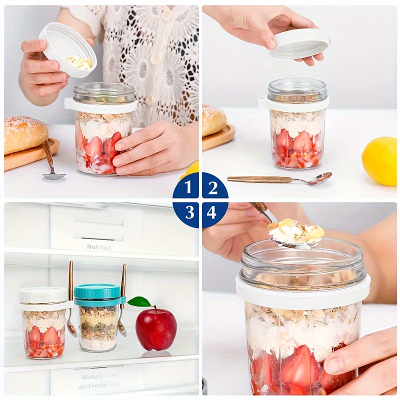 1個/2個入り ガラス製オートミールカップ、蓋とスプーン付き - Food Storage Jar Set のレビューと価格