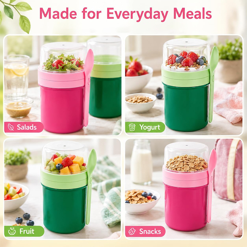 ポータブル二層オーバーナイトオーツカップ、漏れ防止密閉サラダ - Food Storage Meals のレビューと価格
