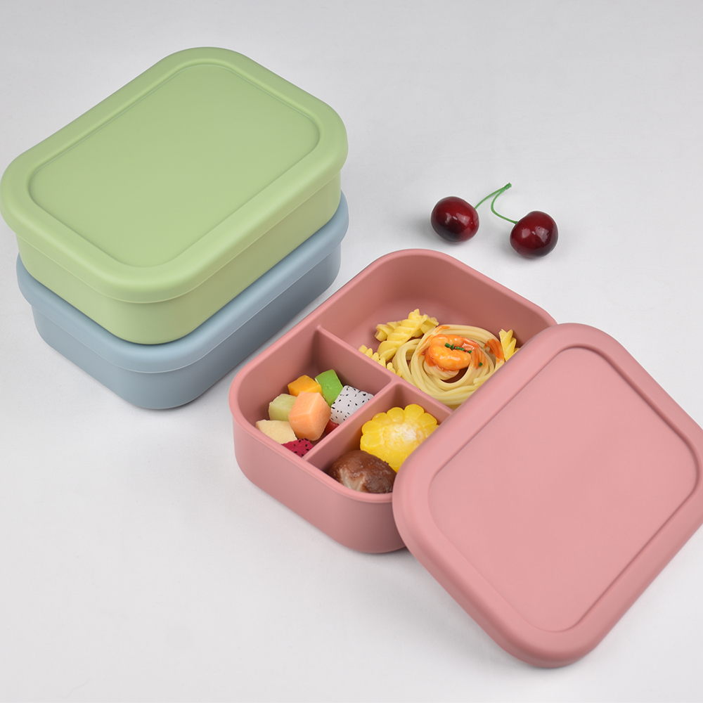 3つのコンパートメントに分かれた食品グレードシリコン製弁当箱 - Storage Food Prep のレビューと価格