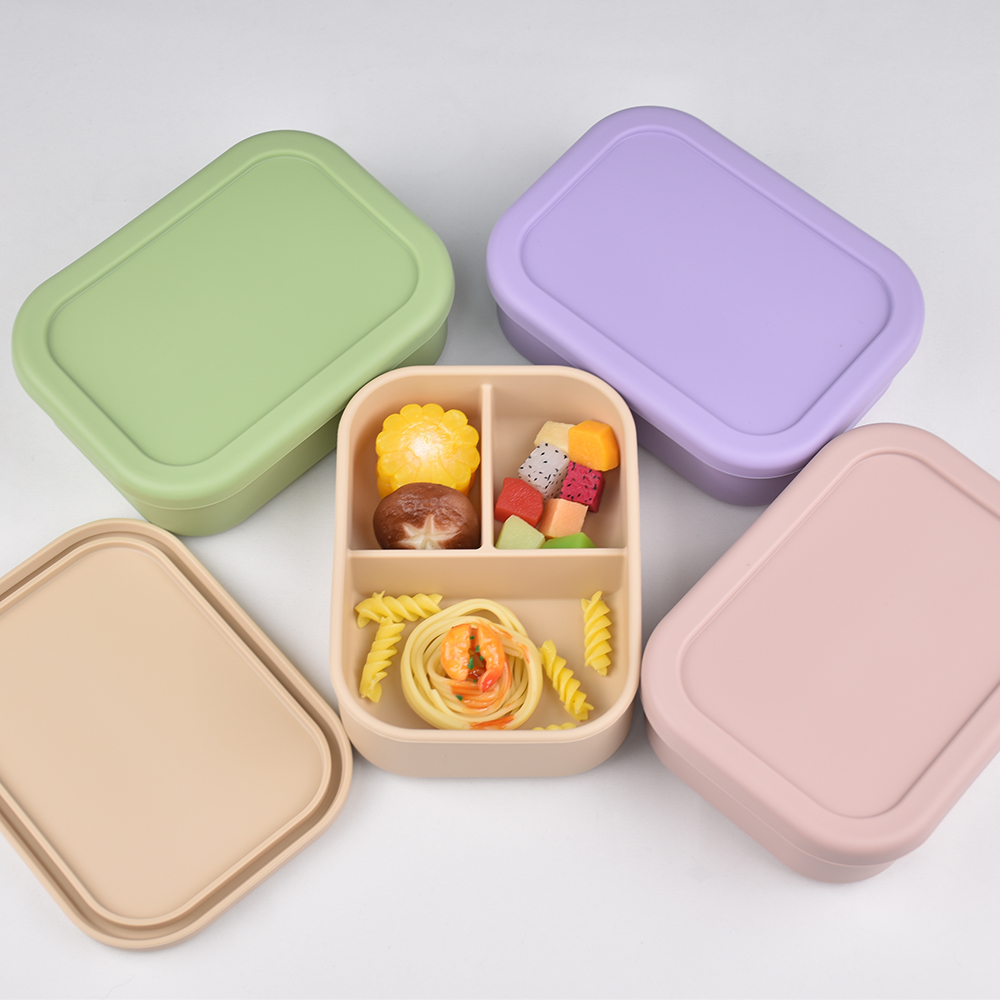 3つのコンパートメントに分かれた食品グレードシリコン製弁当箱 - Storage Food Prep のレビューと価格