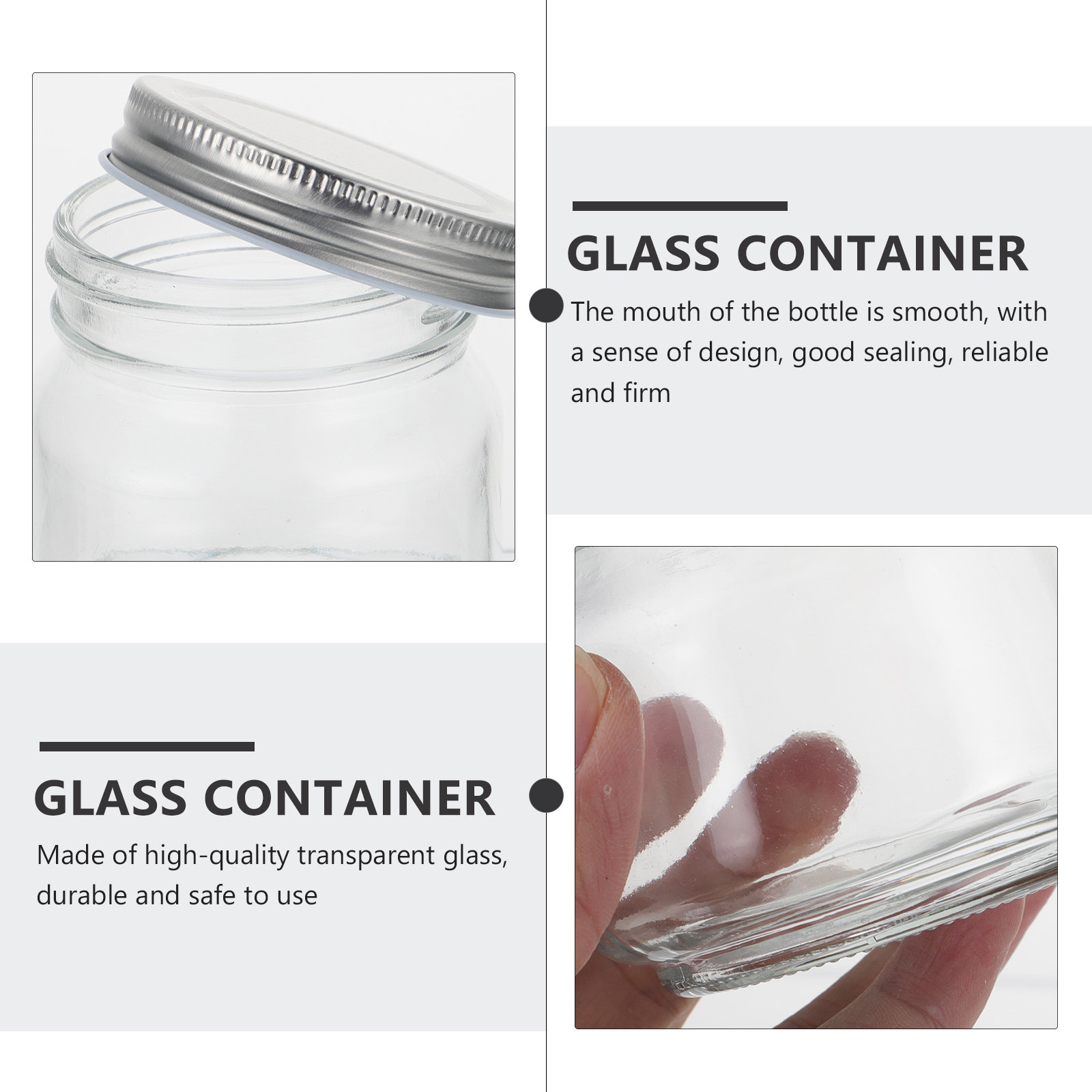 6個入り、厚手で透明なガラス製メイソンジャー。密閉性の高い蓋 - Food Storage Glass のレビューと価格