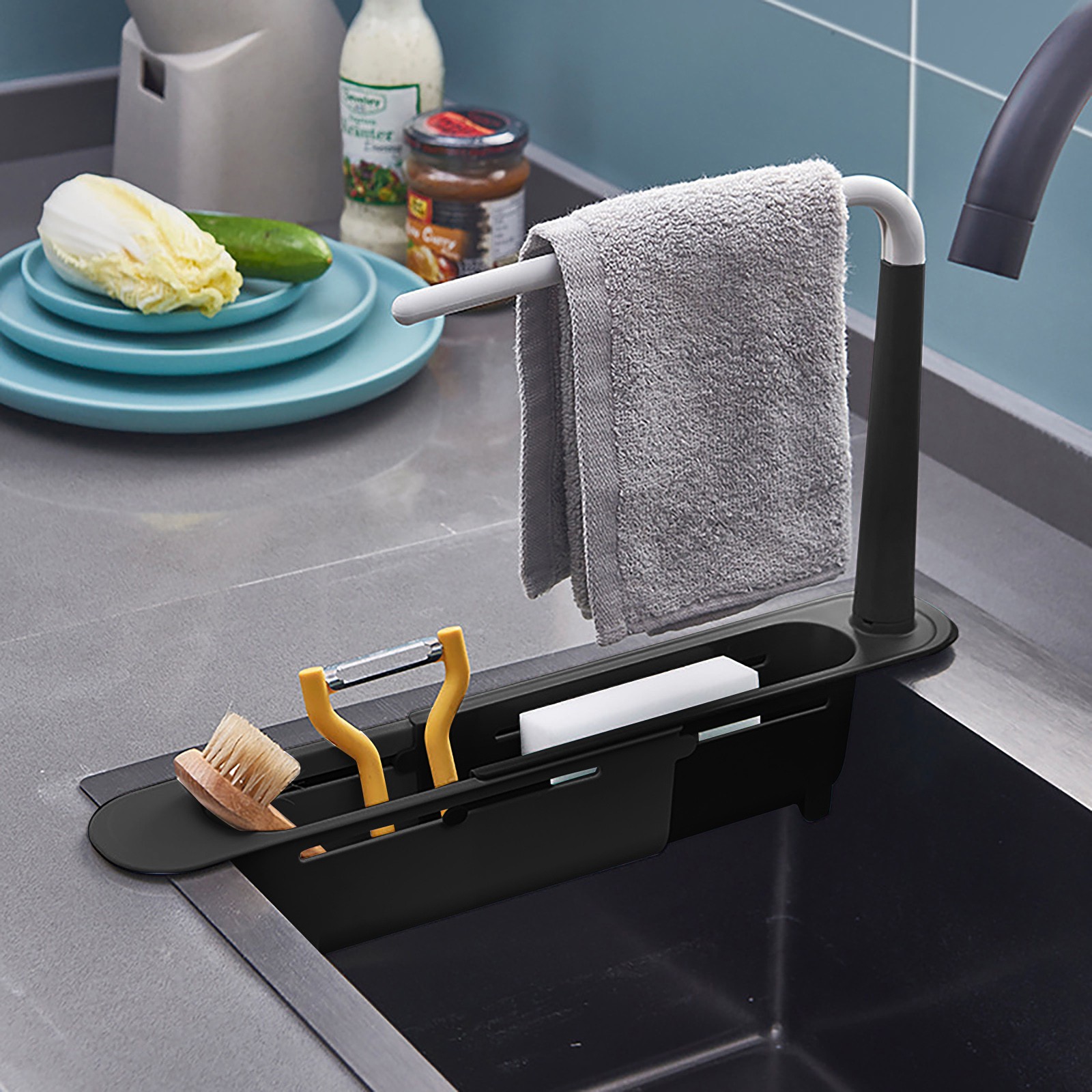 Elescopicシンクの水切り、キッチンオーガナイザー、石 - Food Storage Shelving のレビューと価格