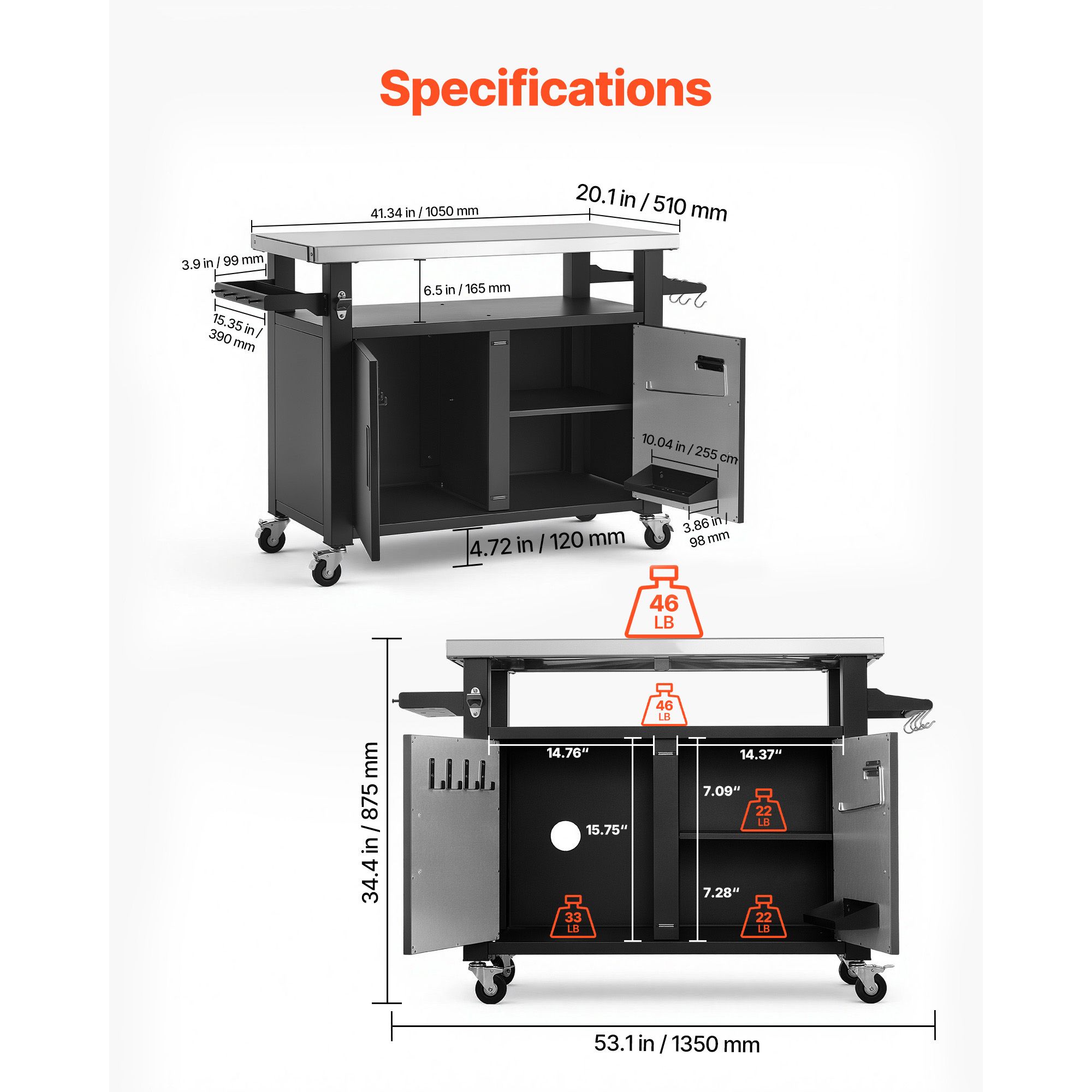 屋外グリルカート（収納キャビネット付き）、53.1インチグリ - Storage Food Prep のレビューと価格
