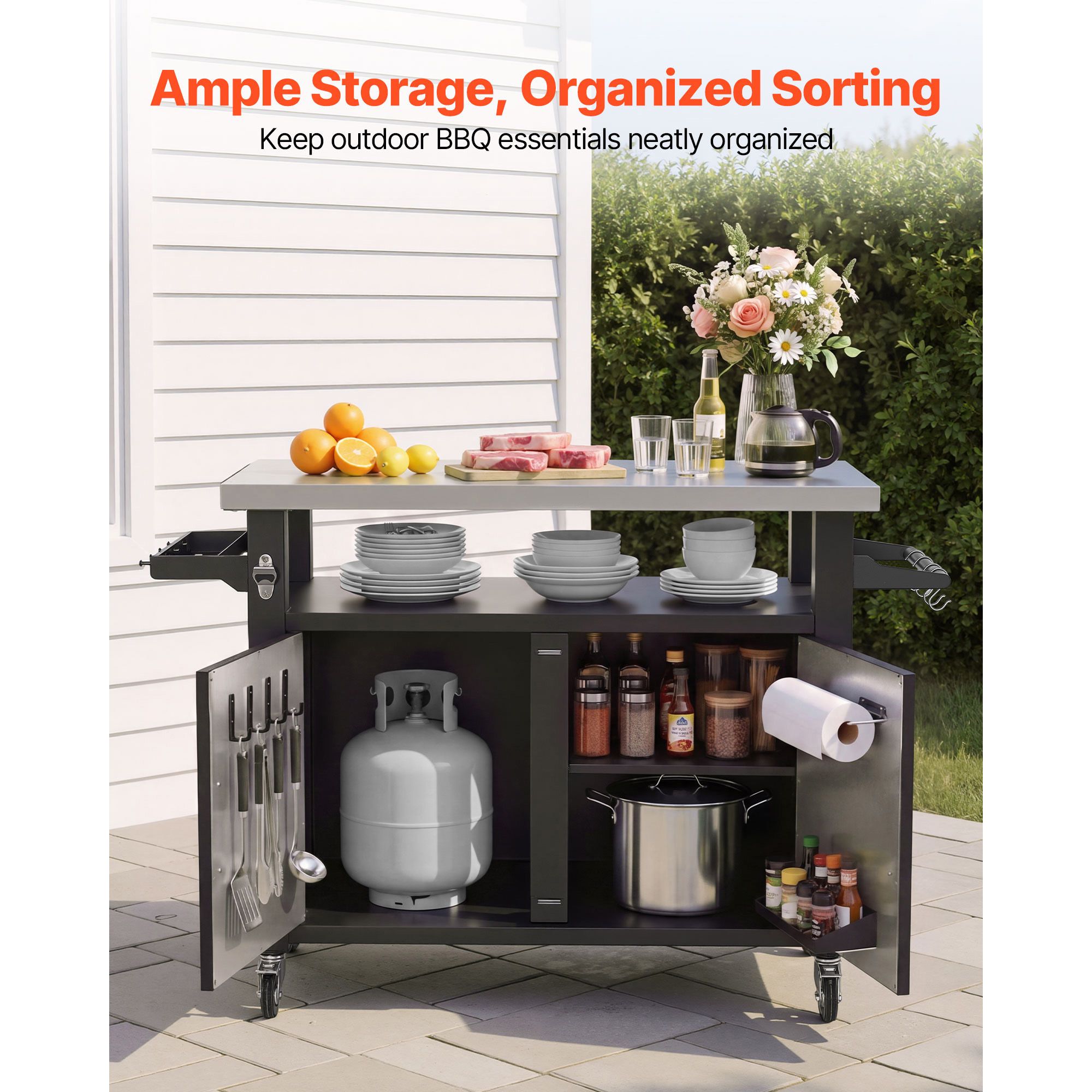 屋外グリルカート（収納キャビネット付き）、53.1インチグリ - Storage Food Prep のレビューと価格