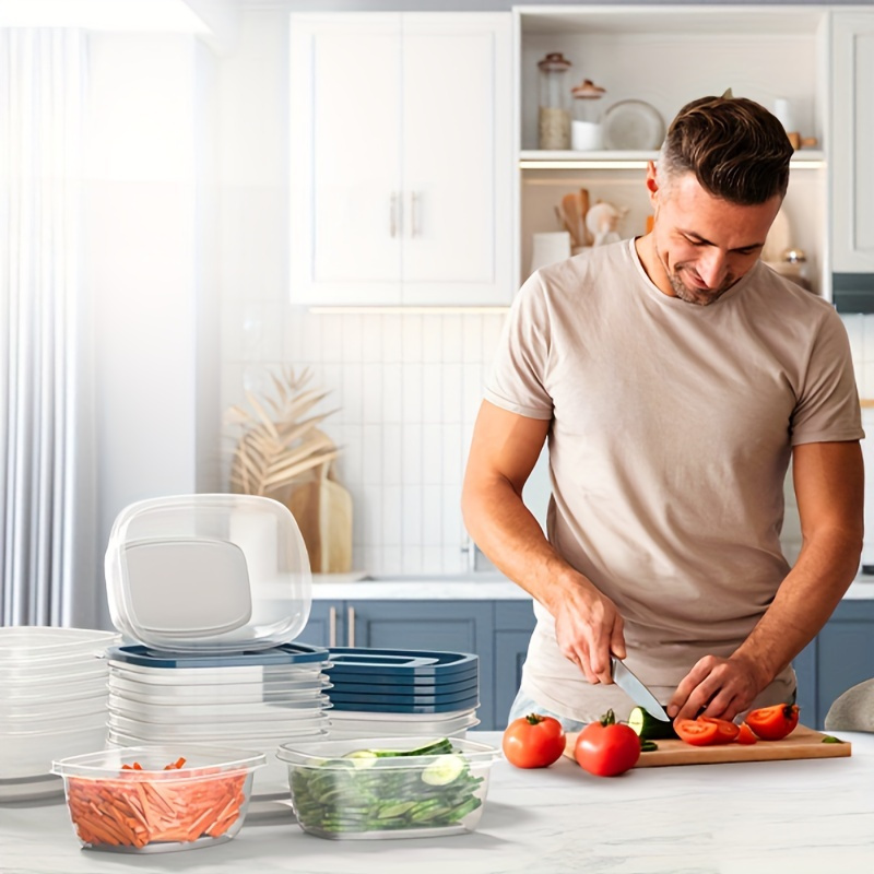 透明な積み重ね可能なプラスチック製食品保存容器6個セット、青 - Food Storage Boxes With Lids のレビューと価格