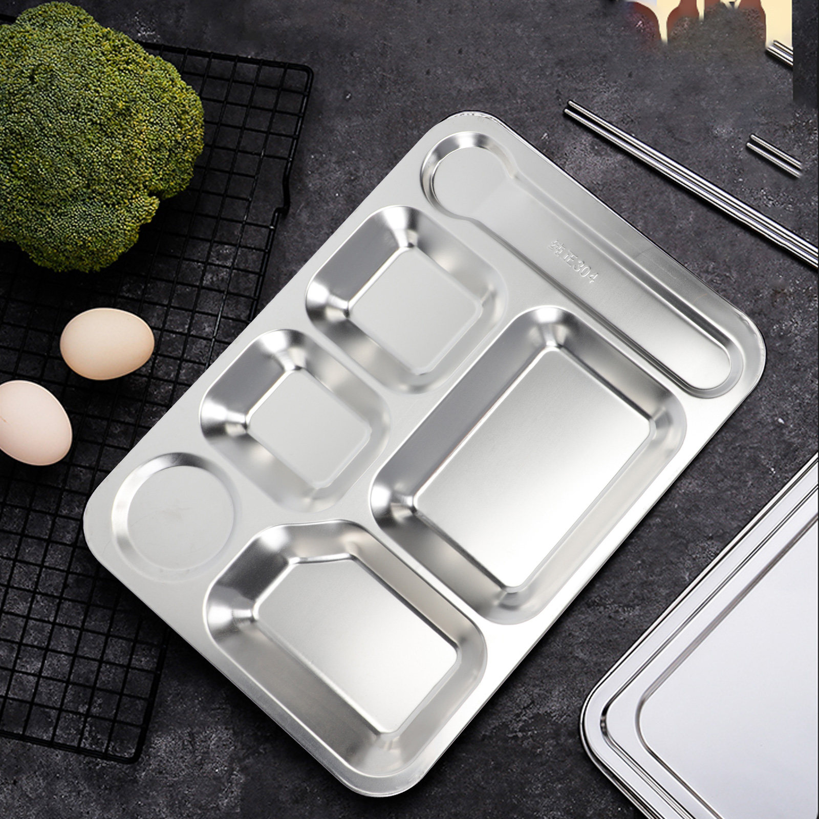 1個 ステンレス製 6区画ランチトレイ 食事の準備、量の調整 - Storage Food Prep のレビューと価格