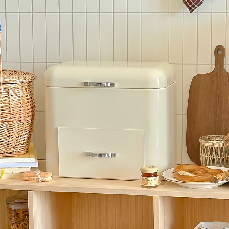 クリームスタイルの鉄製収納キャビネット、蓋付き2層引き出しオ - Food Storage In Cabinets のレビューと価格